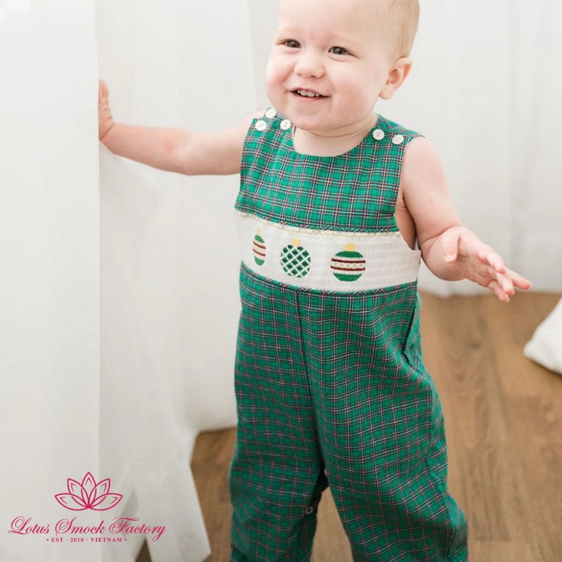 Christmas Outfit 2025 Christmas Ball Smocked Green Longall Wholesale Smocked Clothing
