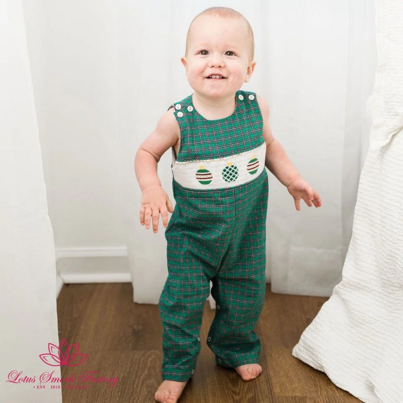 Christmas Outfit 2025 Christmas Ball Smocked Green Longall Wholesale Smocked Clothing