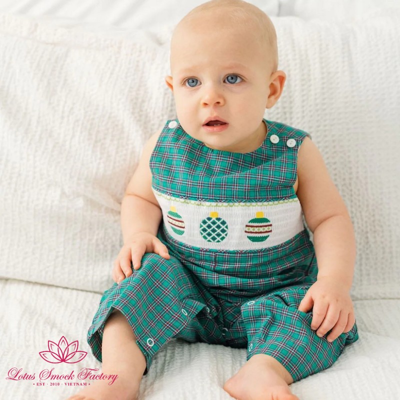 Christmas Outfit 2025 Christmas Ball Smocked Green Longall Wholesale Smocked Clothing