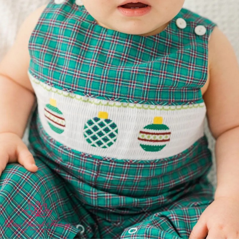 Christmas Outfit 2025 Christmas Ball Smocked Green Longall Wholesale Smocked Clothing