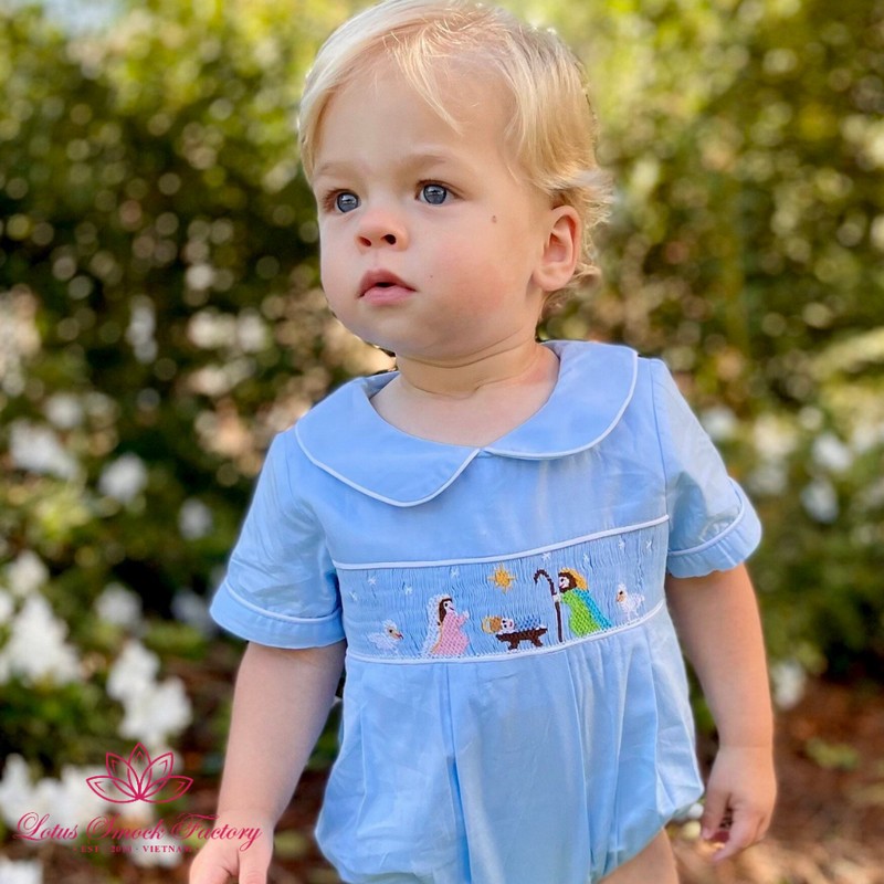 Christmas Outfit 2025 Christmas Night Smocked Blue Bubble Wholesale Smocked Clothing