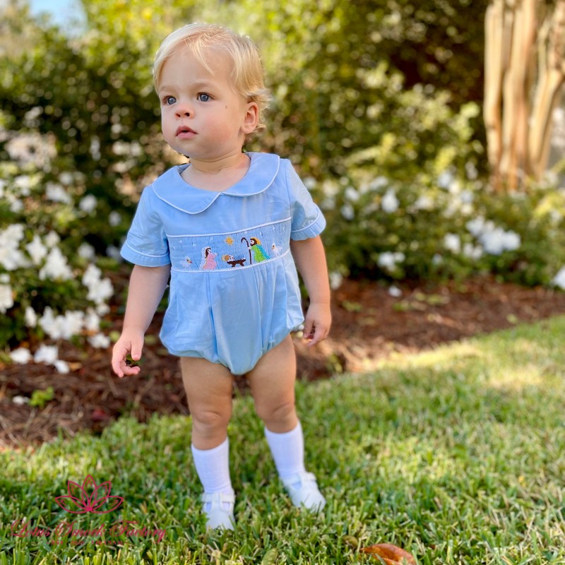 Christmas Outfit 2025 Christmas Night Smocked Blue Bubble Wholesale Smocked Clothing
