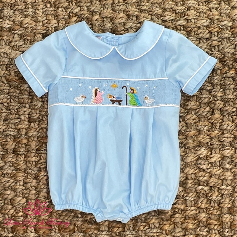 Christmas Outfit 2025 Christmas Night Smocked Blue Bubble Wholesale Smocked Clothing