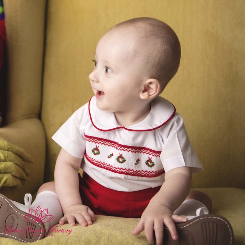 Christmas Outfit 2025 Christmas Wreath Smocked Set Wholesale Smocked Clothing