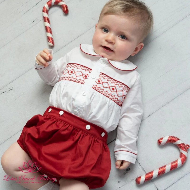 Christmas Outfit 2025 Christmas Wreath Smocked Set Wholesale Smocked Clothing