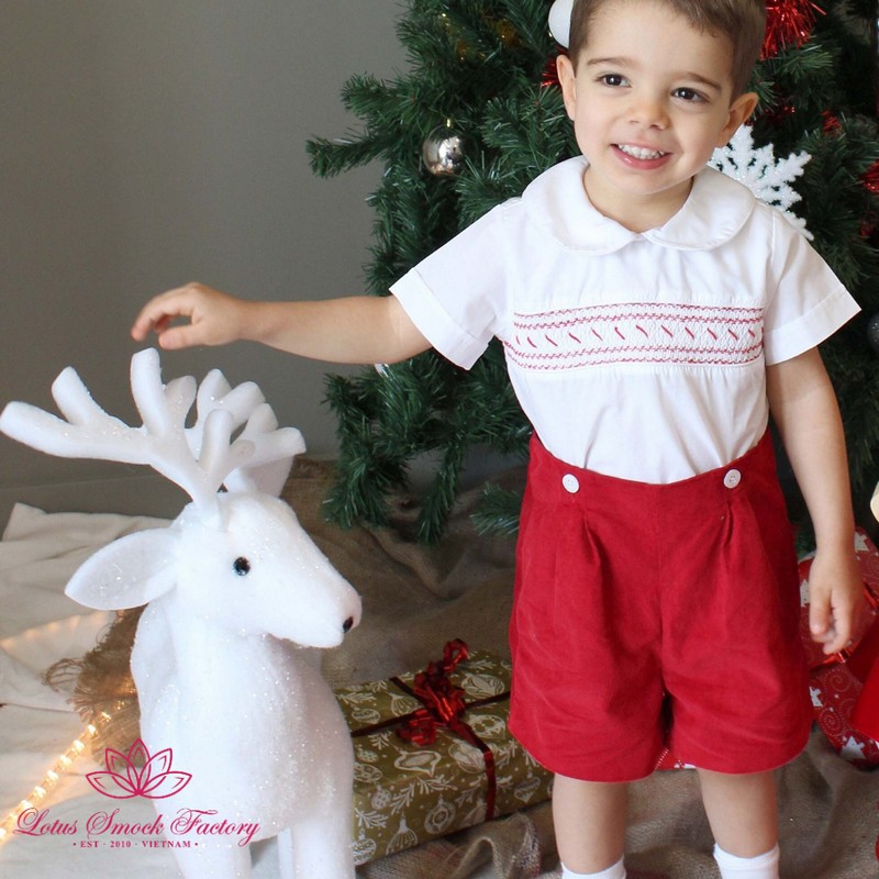 Christmas Outfit 2025 Christmas Wreath Smocked Set Wholesale Smocked Clothing