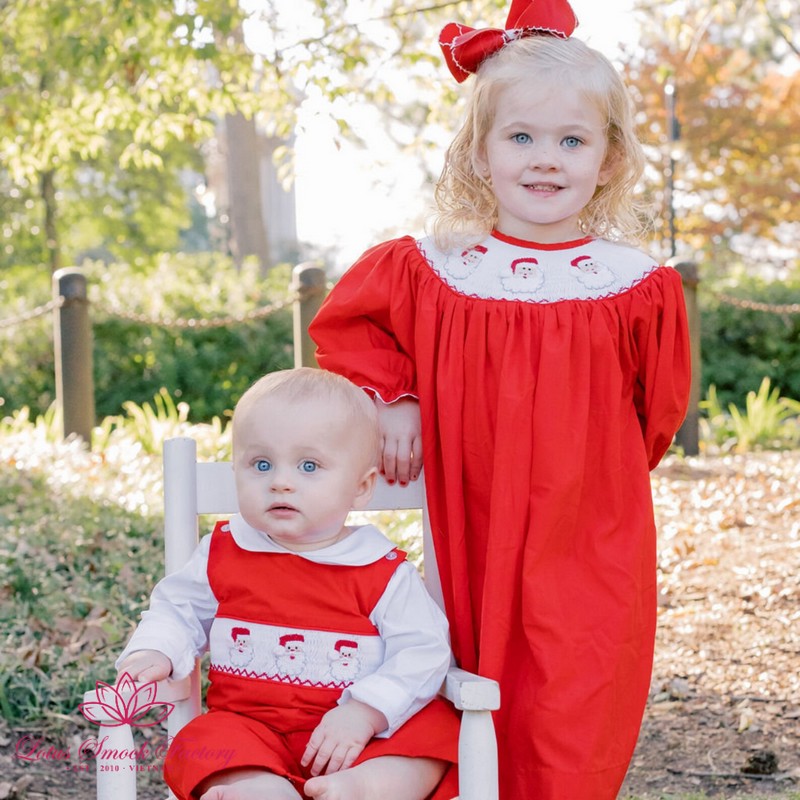 Christmas Outfit 2025 Santa Claus Smocked Longall Wholesale Smocked Clothing
