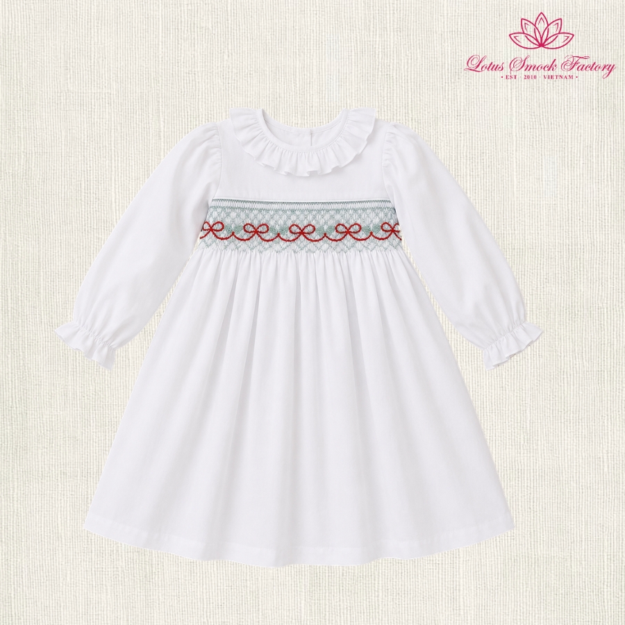 white christmas smocked dress Smocked Wreath Christmas Dress 3M