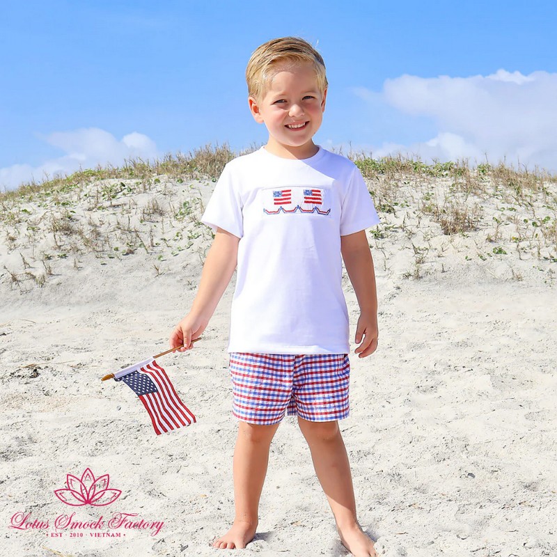 Fourth of July Outfit 2025 American Flag Set Wholesale Smocked Clothing