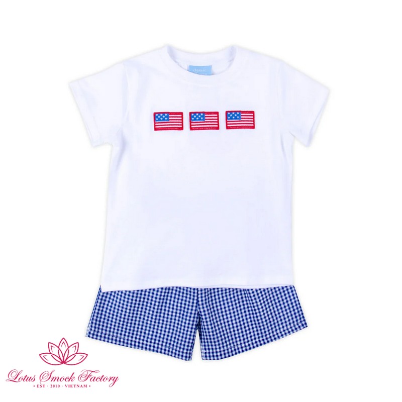 Fourth of July Outfit 2026 American Flag Set Wholesale Smocked Clothing
