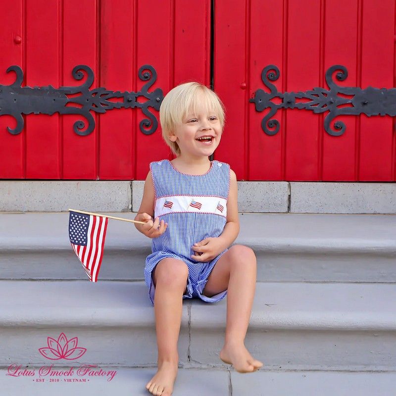 Fourth of July Outfit 2026 American Flag Shortall Wholesale Smocked Clothing