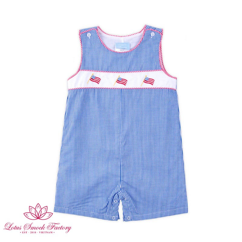 Fourth of July Outfit 2026 American Flag Shortall Wholesale Smocked Clothing