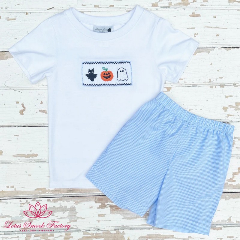 Halloween Outfit 2026 Bat Pumpkin Ghost Smocked Set Wholesale Smocked Clothing