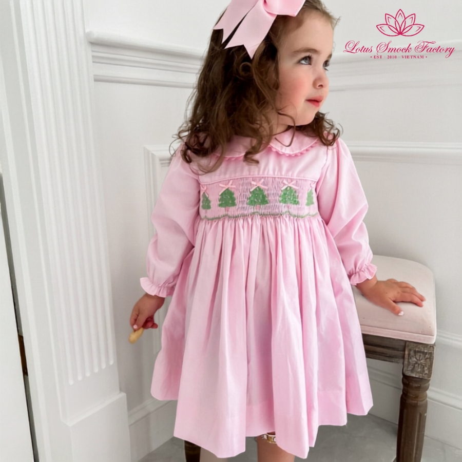 pink smocked christmas dress sweet dreams Pink Christmas Tree Smocked Dress