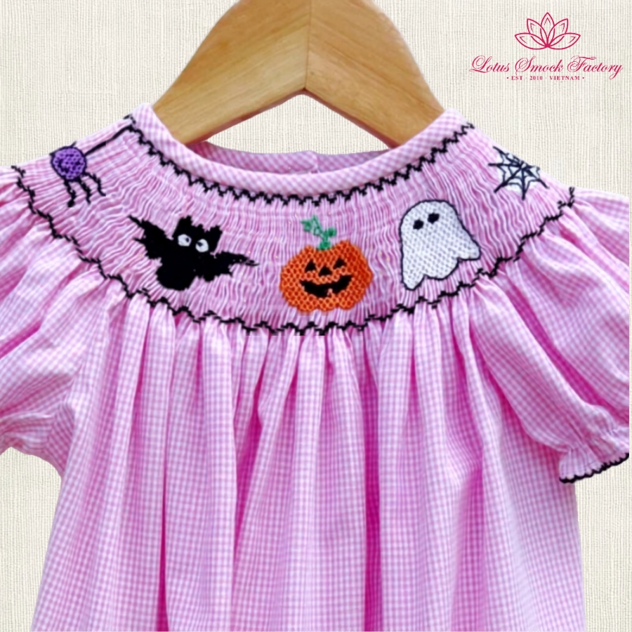 Light Pink Halloween Icons Smocked Dress Wholesale Smocked Clothing