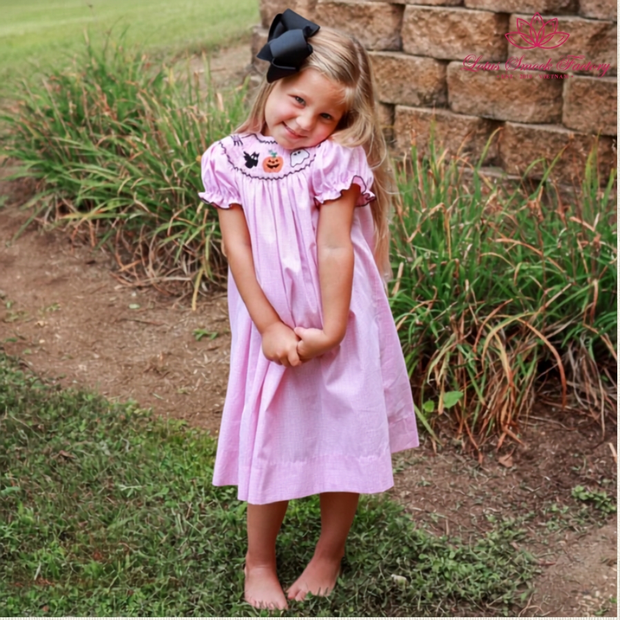Light Pink Halloween Icons Smocked Dress Wholesale Smocked Clothing