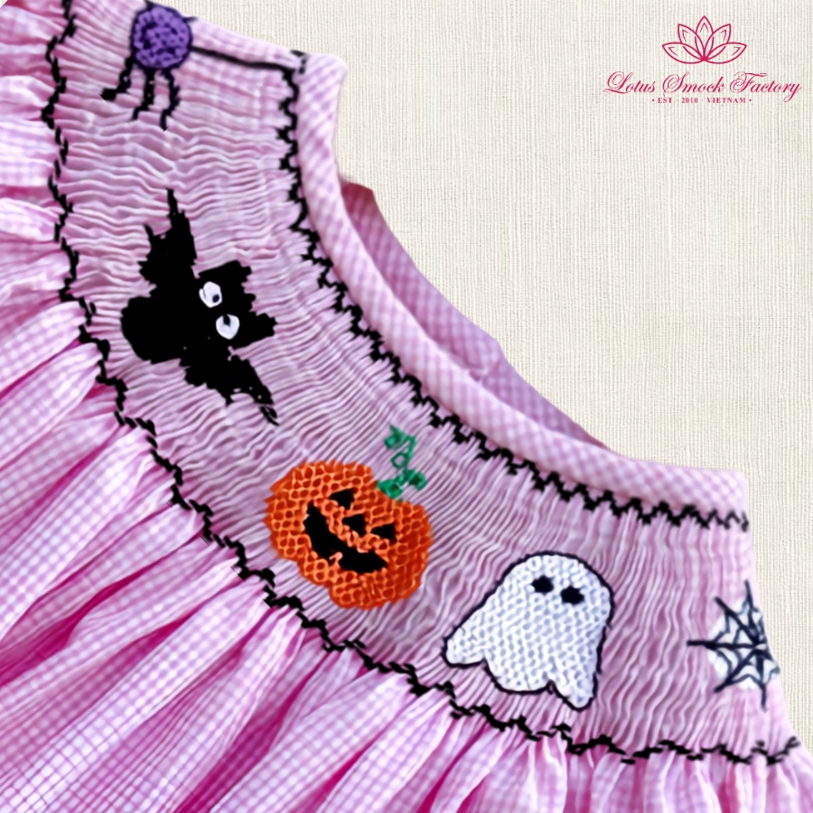 Light Pink Halloween Icons Smocked Dress Wholesale Smocked Clothing