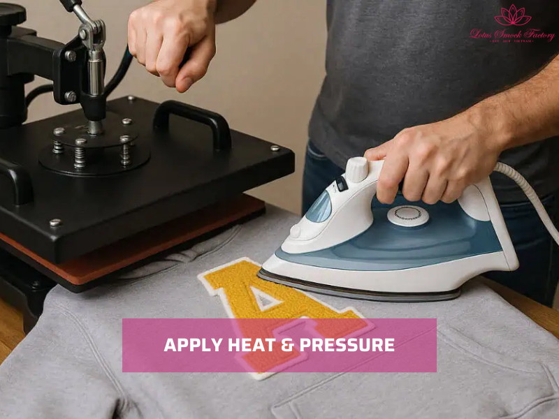 Apply heat & pressure after setting the iron