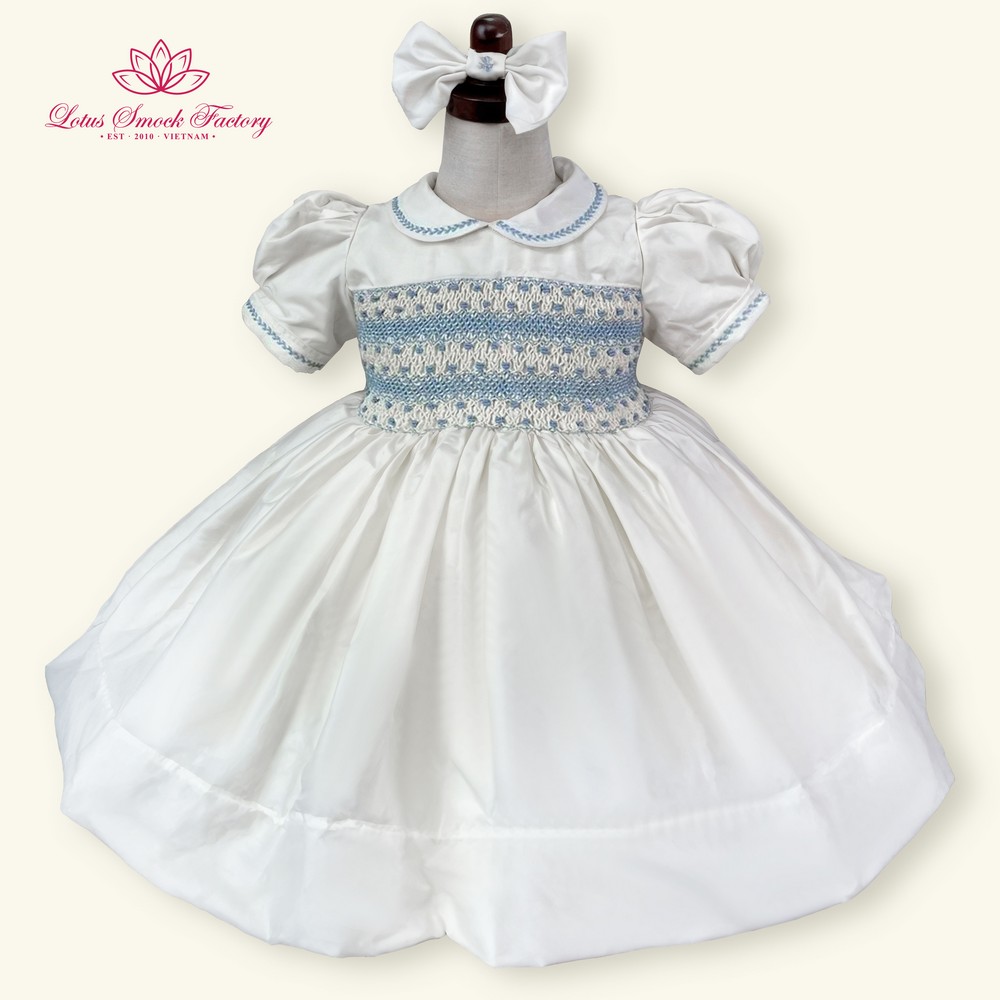 Royal White Smocked Dress Wholesale Smocked Clothing