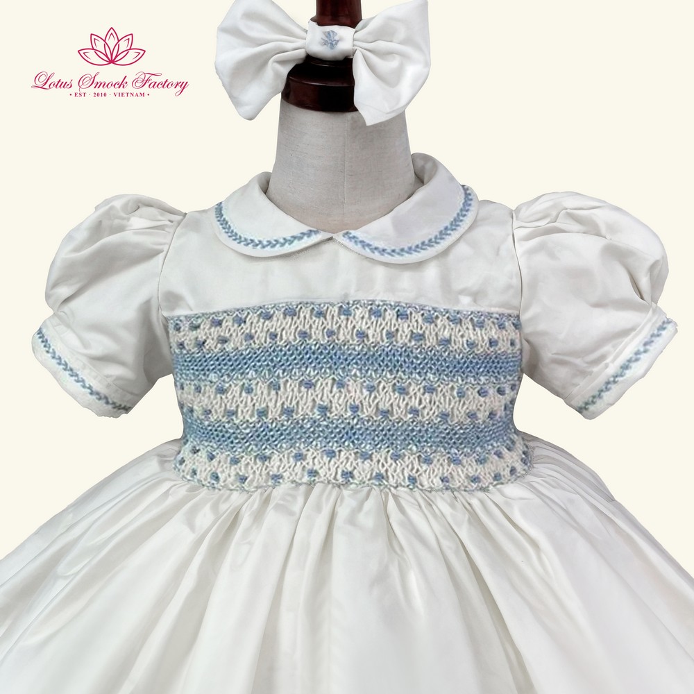 Royal White Smocked Dress Wholesale Smocked Clothing