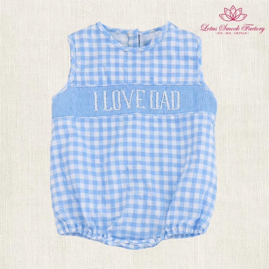 Blue Gingham Father's Day Smocked Bubble Wholesale Smocked Clothing