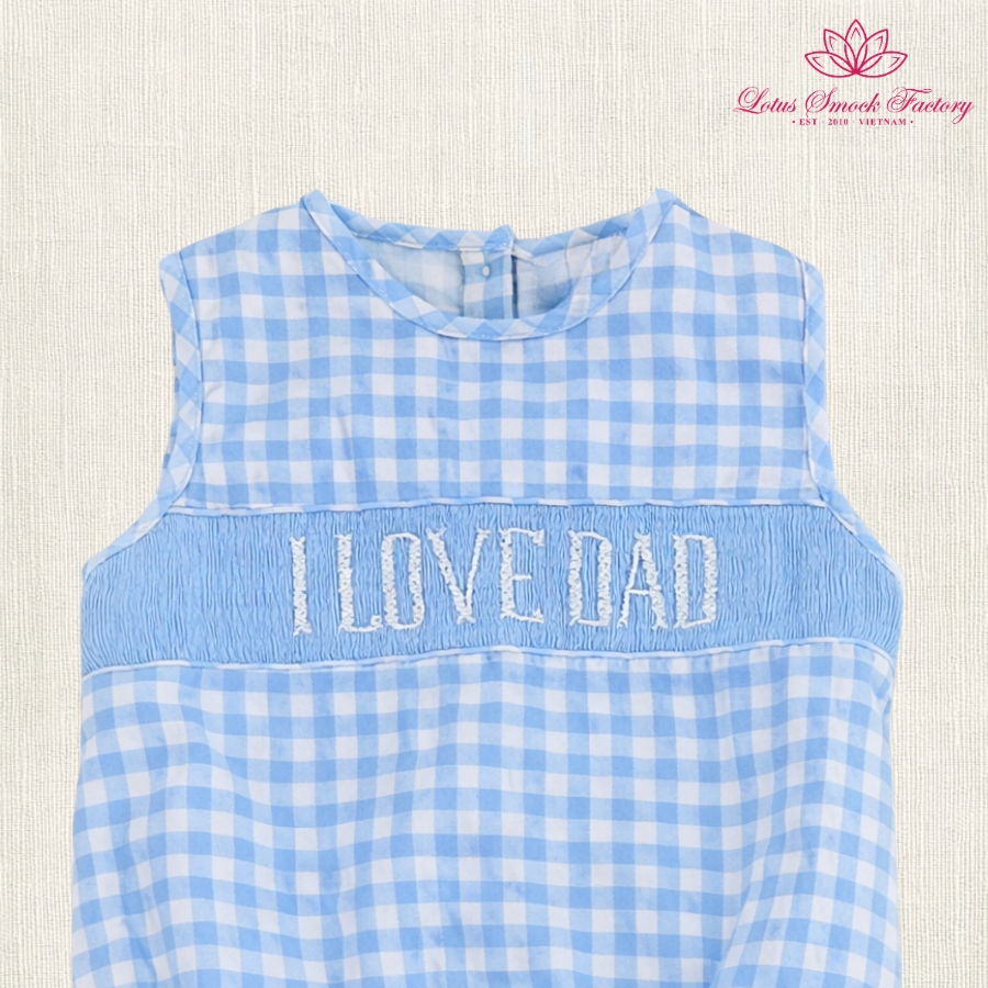 Blue Gingham Father's Day Smocked Bubble Wholesale Smocked Clothing