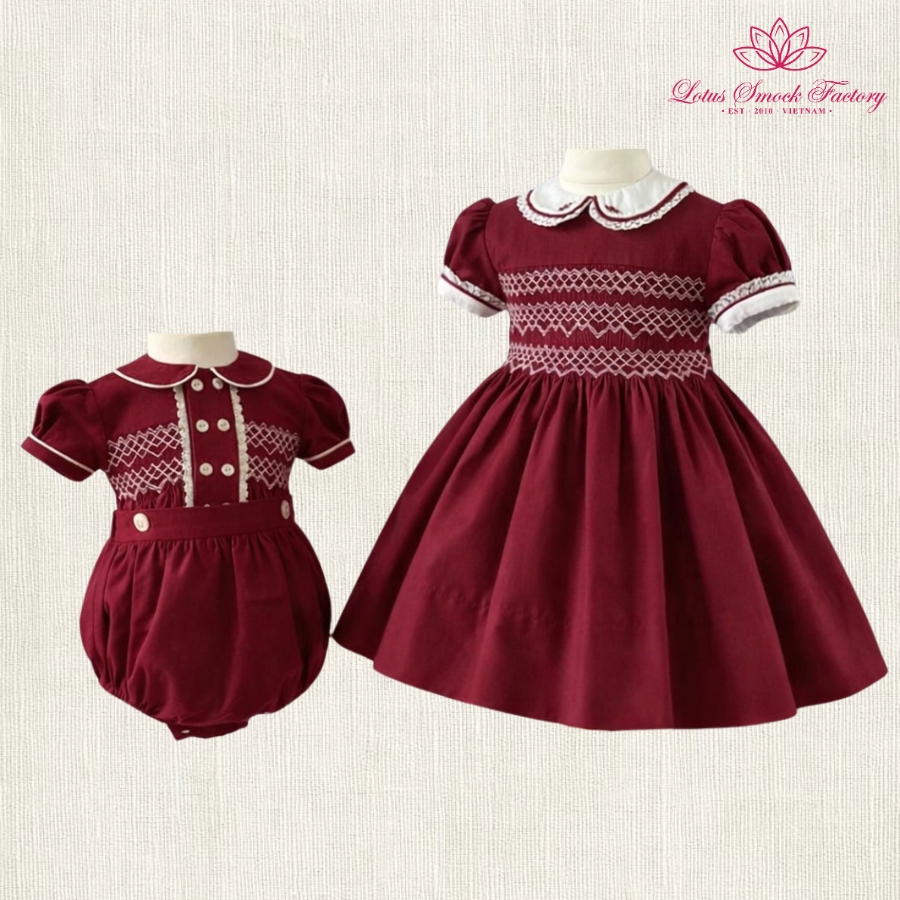 Burgundy Heritage Sibling Set Wholesale Smocked Clothing