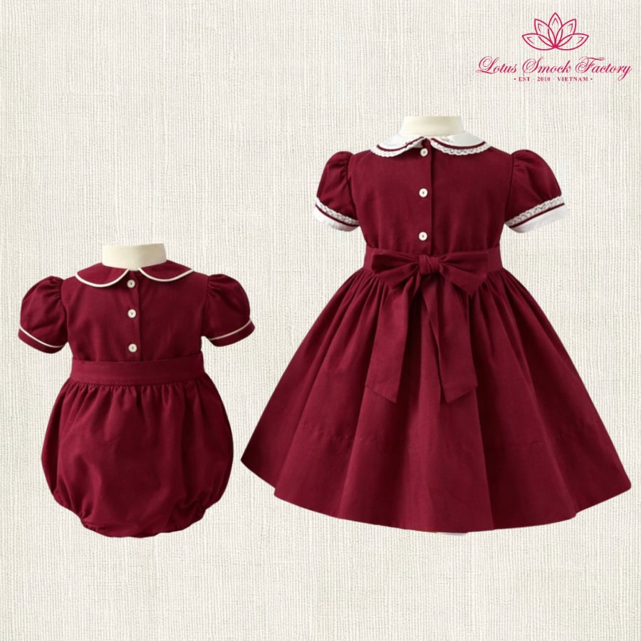 Burgundy Heritage Sibling Set Wholesale Smocked Clothing