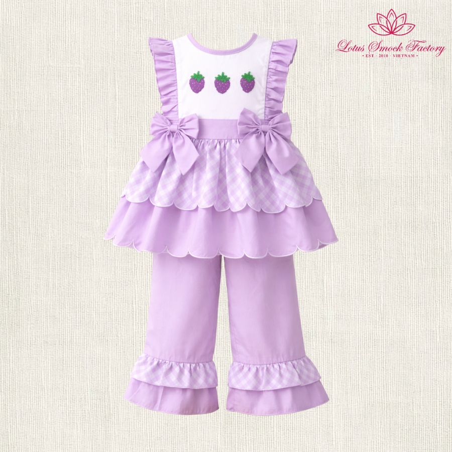 Lavender Gingham Ruffle Set Wholesale Smocked Clothing