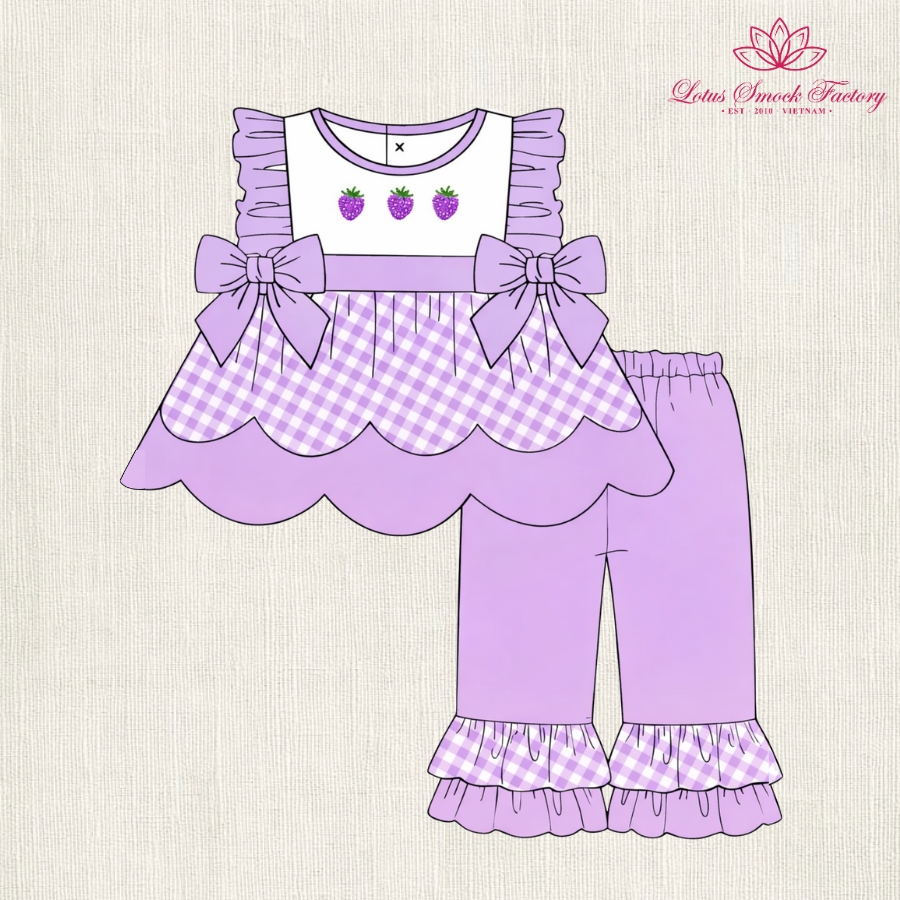 Lavender Gingham Ruffle Set Wholesale Smocked Clothing