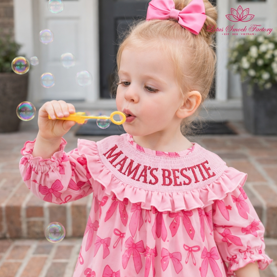 Mama's Bestie Smocked Bishop Dress Wholesale Smocked Clothing