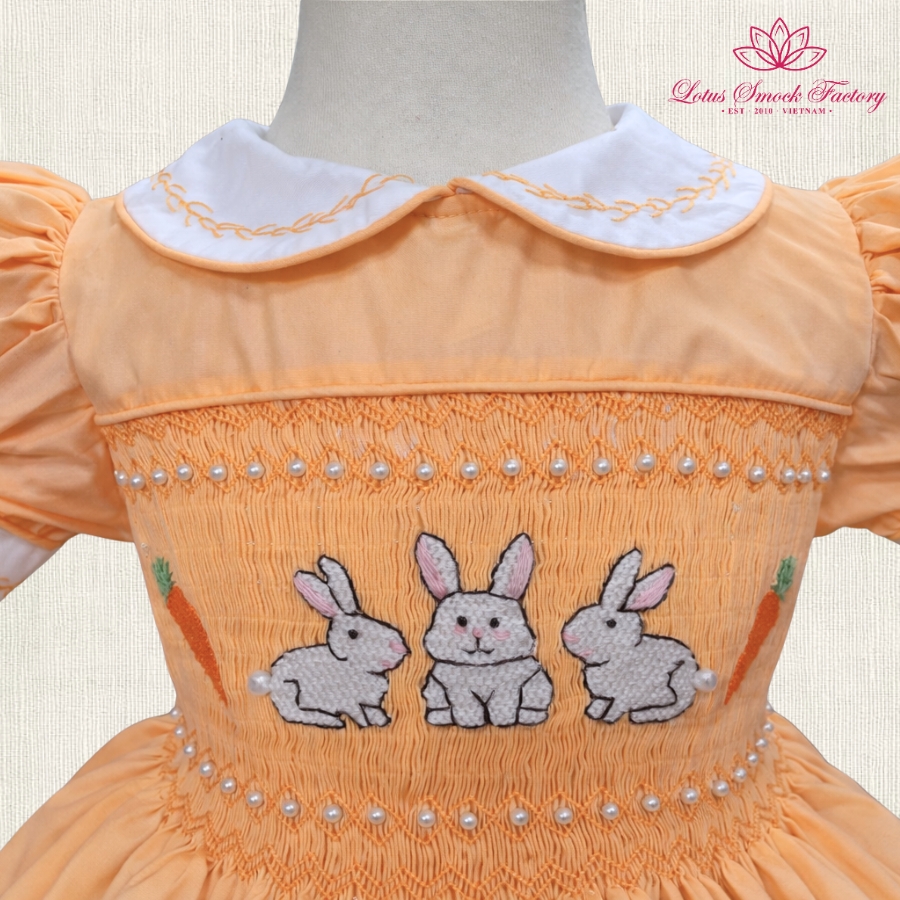 Peach Bunny Easter Smocked Dress Wholesale Smocked Clothing