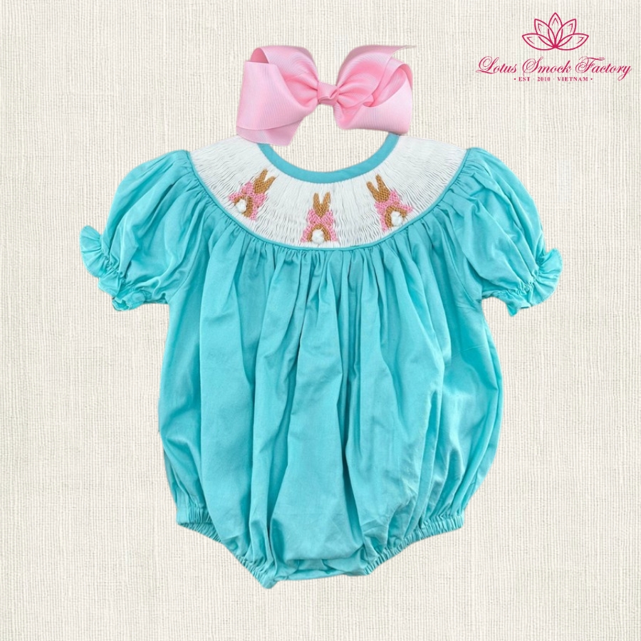Easter Smocked Outfit 2026 Blue Bunny Bubble Wholesale Smocked Clothing