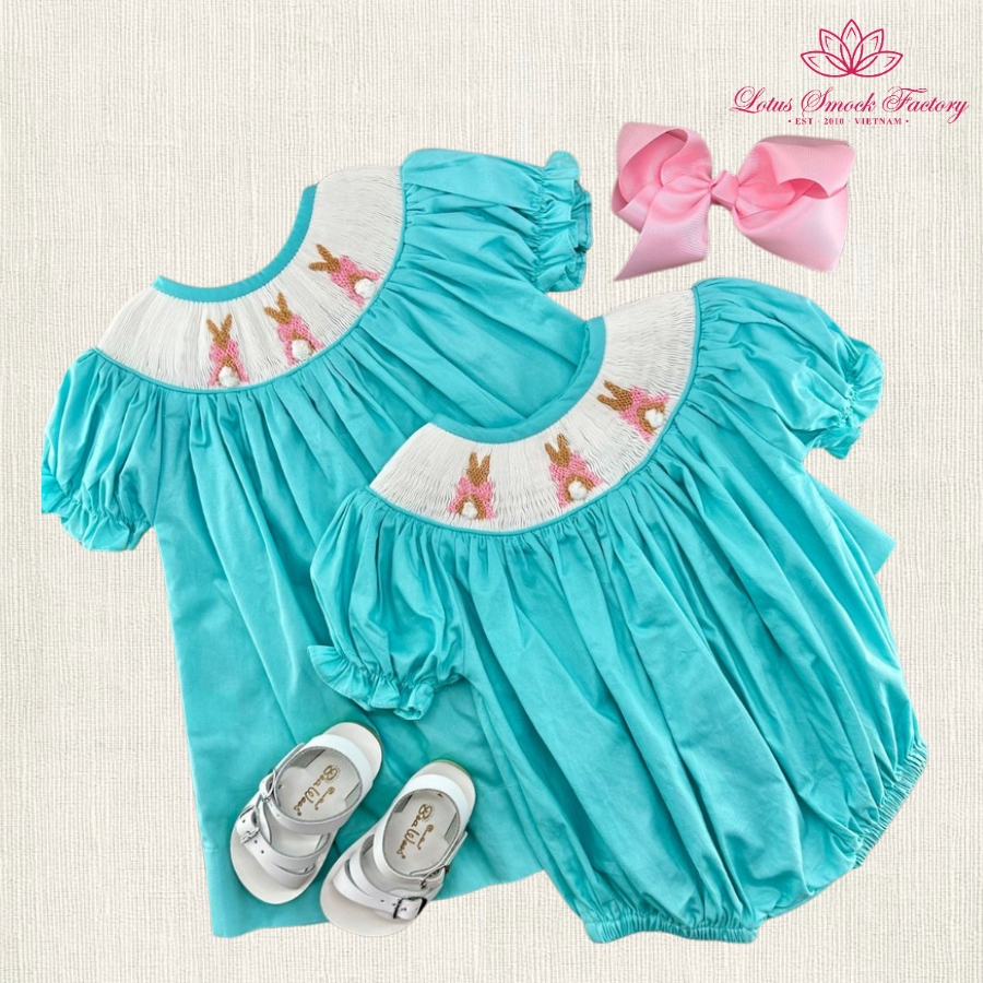 Easter Smocked Outfit 2026 Blue Bunny Bubble Wholesale Smocked Clothing