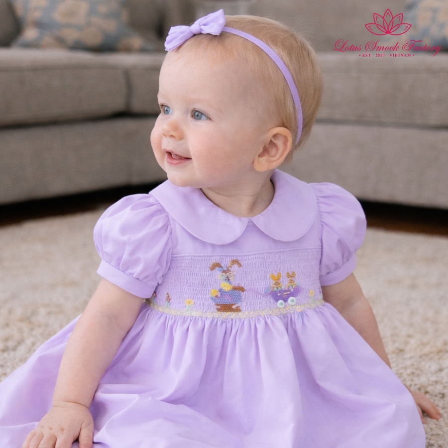 Purple Bunny Easter Smocked Dress Wholesale Smocked Clothing