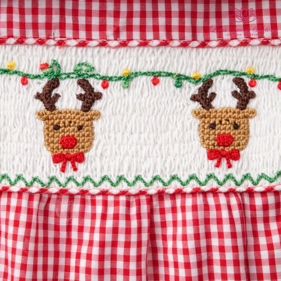 Red Gingham Reindeer Smocked Bubble Wholesale Smocked Clothing