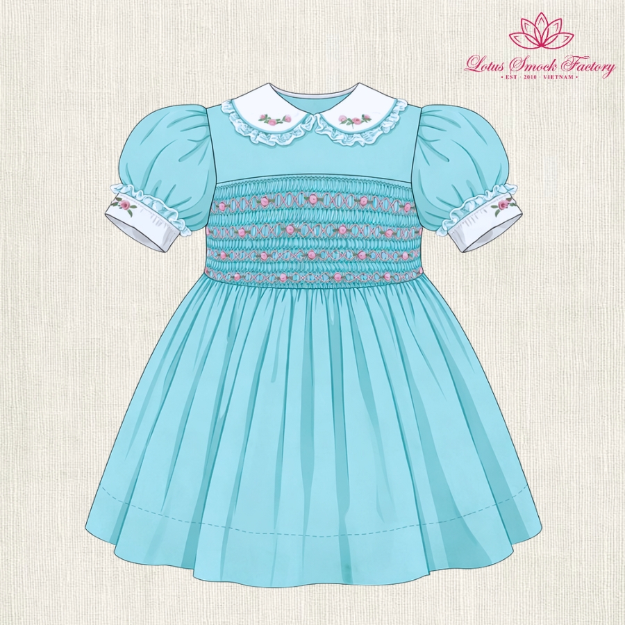 Royal Light Blue Smocked Dress Wholesale Smocked Clothing