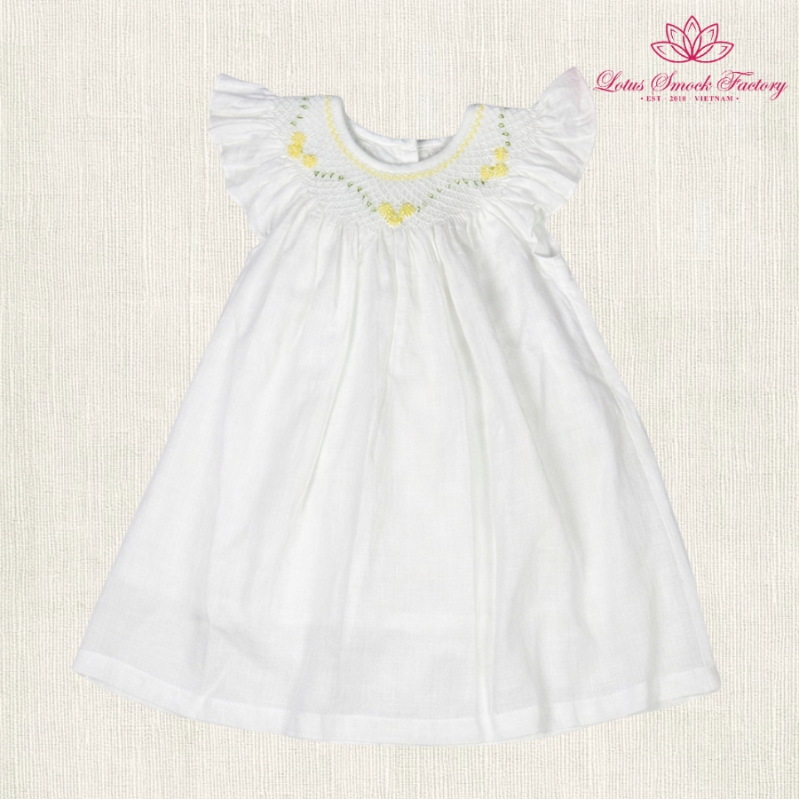 Yellow Flower on White Dress Wholesale Smocked Clothing