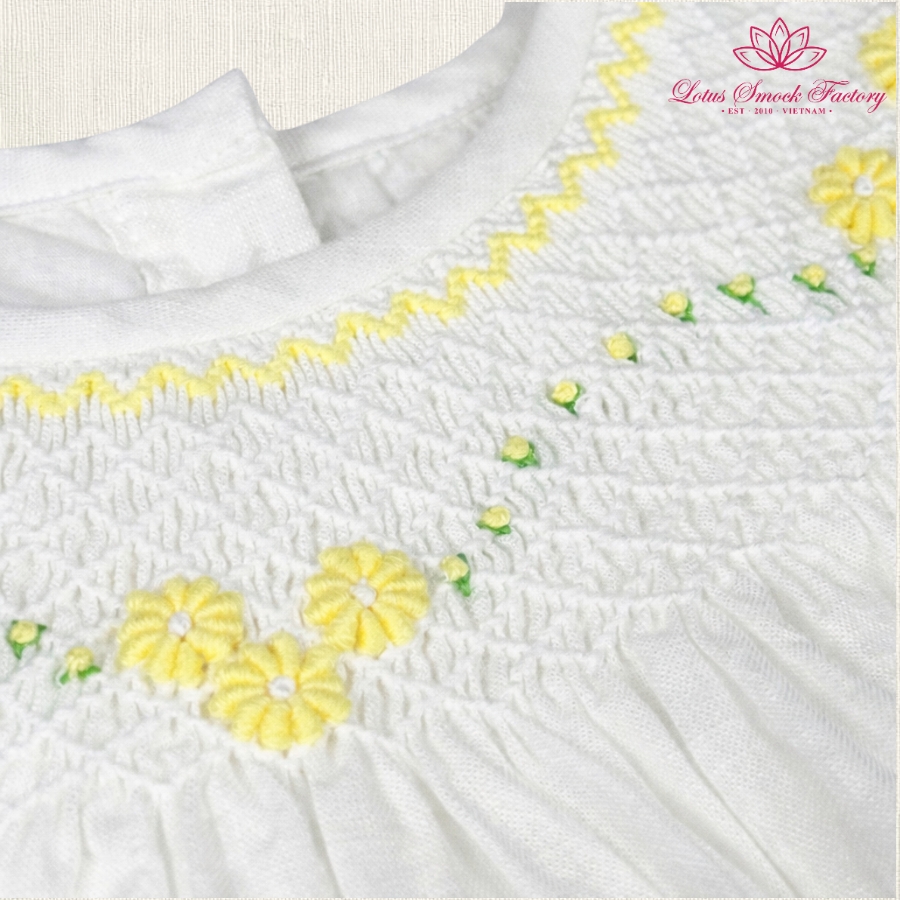 Yellow Flower on White Dress Wholesale Smocked Clothing