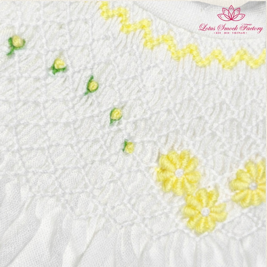Yellow Flower on White Dress Wholesale Smocked Clothing