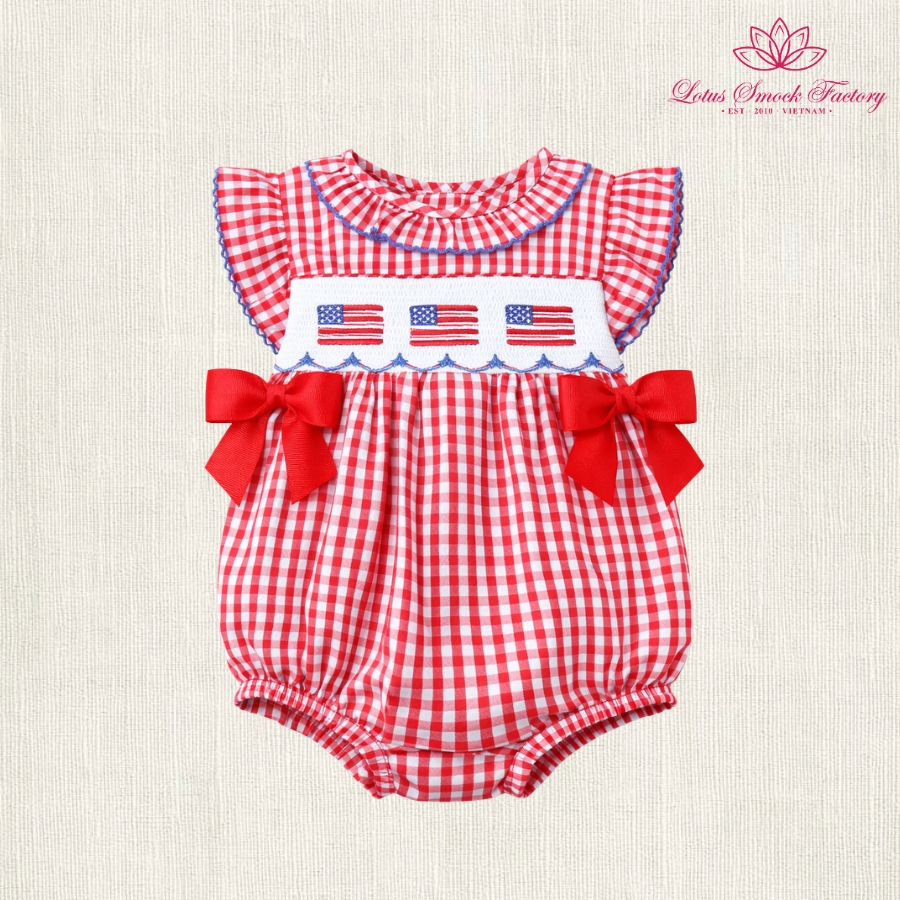 American Flag Fourth Of July Smocked Twin Girl Set Wholesale Smocked Clothing