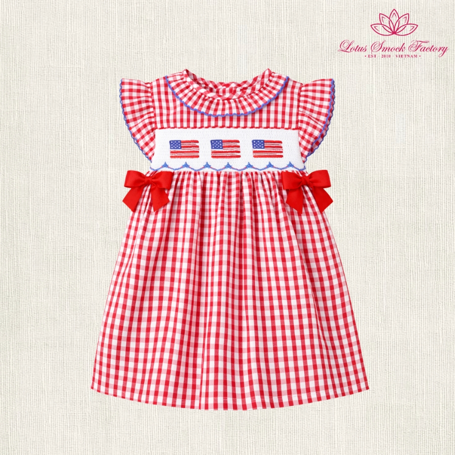 American Flag Fourth Of July Smocked Twin Girl Set Wholesale Smocked Clothing