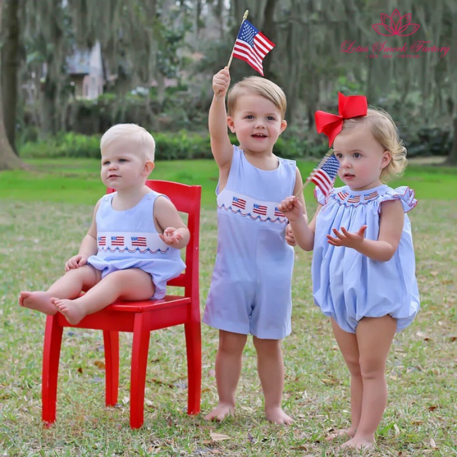Fourth Of July Smocked Sibling Set Wholesale Smocked Clothing