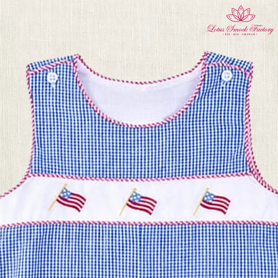 Gingham Blue Fourth Of July Sibling Set Wholesale Smocked Clothing