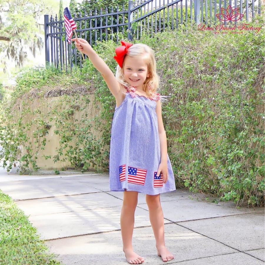 Patriotic Flag Fourth Of July Dress Wholesale Smocked Clothing