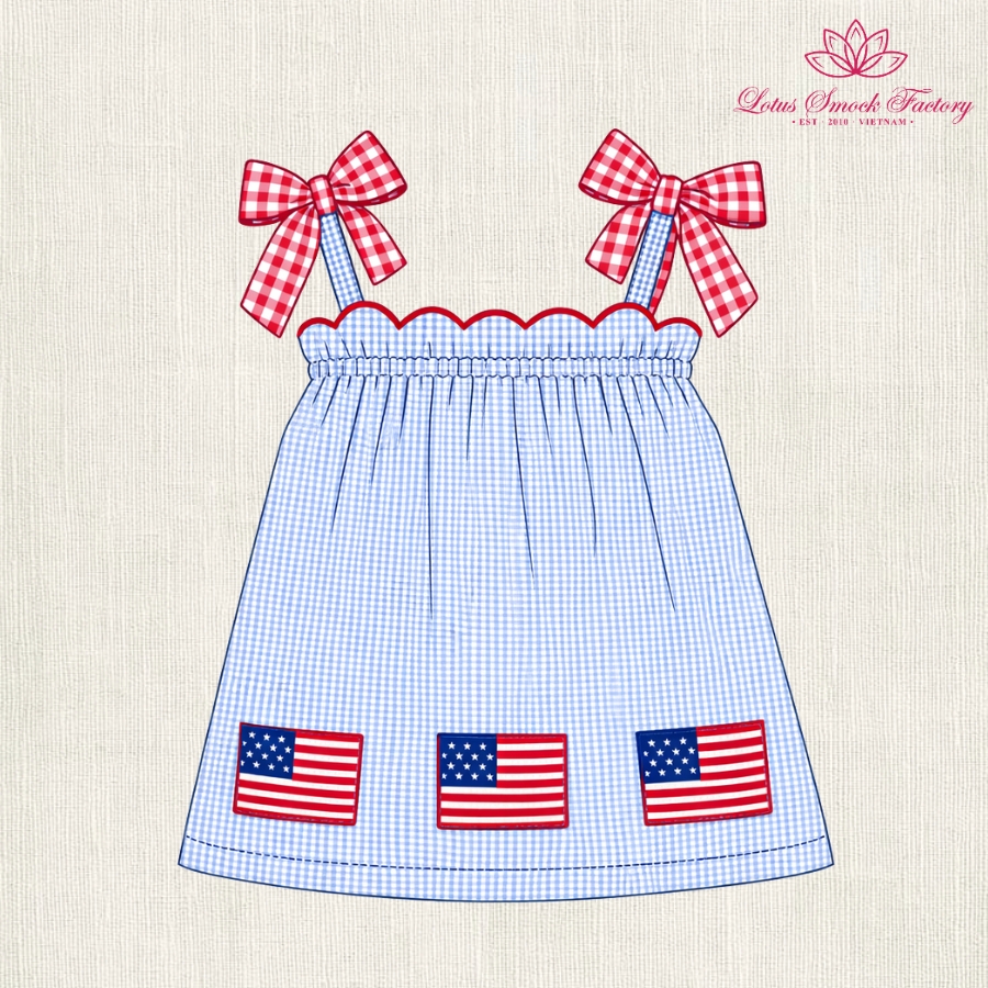 Patriotic Flag Fourth Of July Dress Wholesale Smocked Clothing