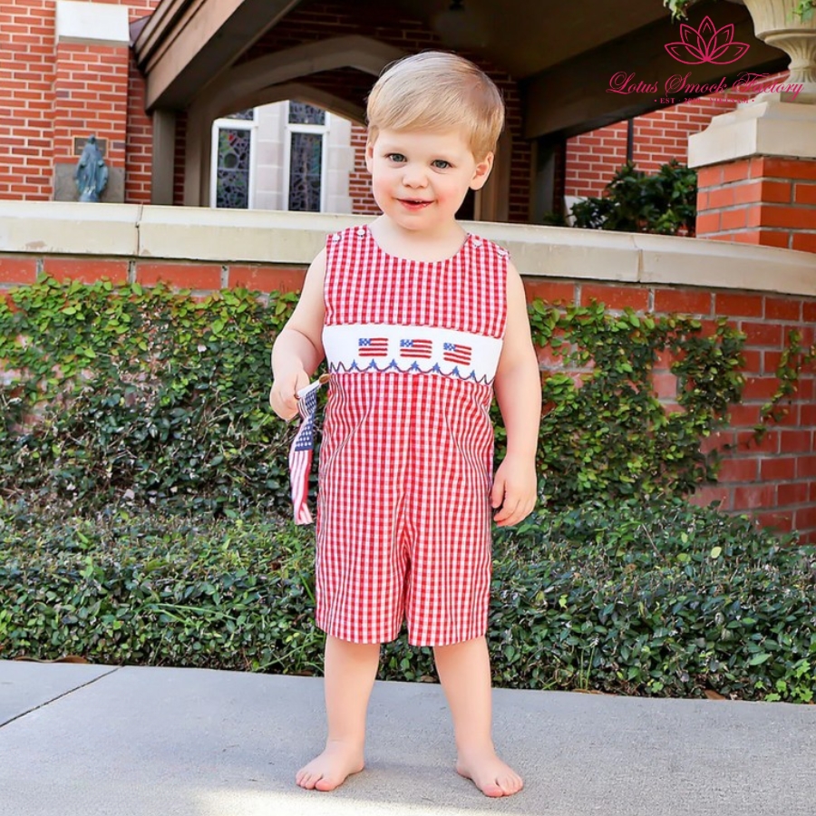 Patriotic Fourth Of July Smocked Boy Romper Wholesale Smocked Clothing