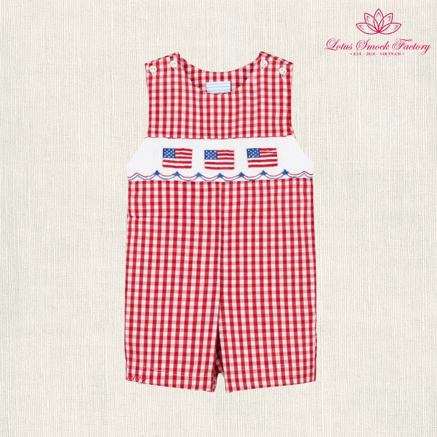Patriotic Fourth Of July Smocked Boy Romper Wholesale Smocked Clothing