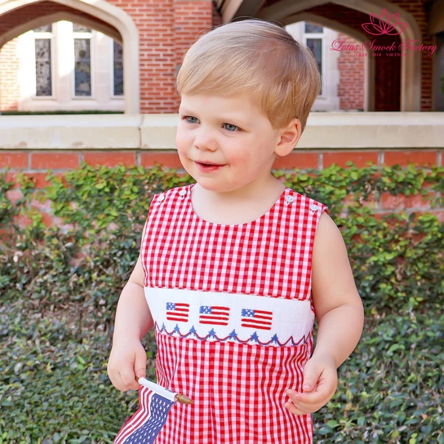 Patriotic Fourth Of July Smocked Boy Romper Wholesale Smocked Clothing