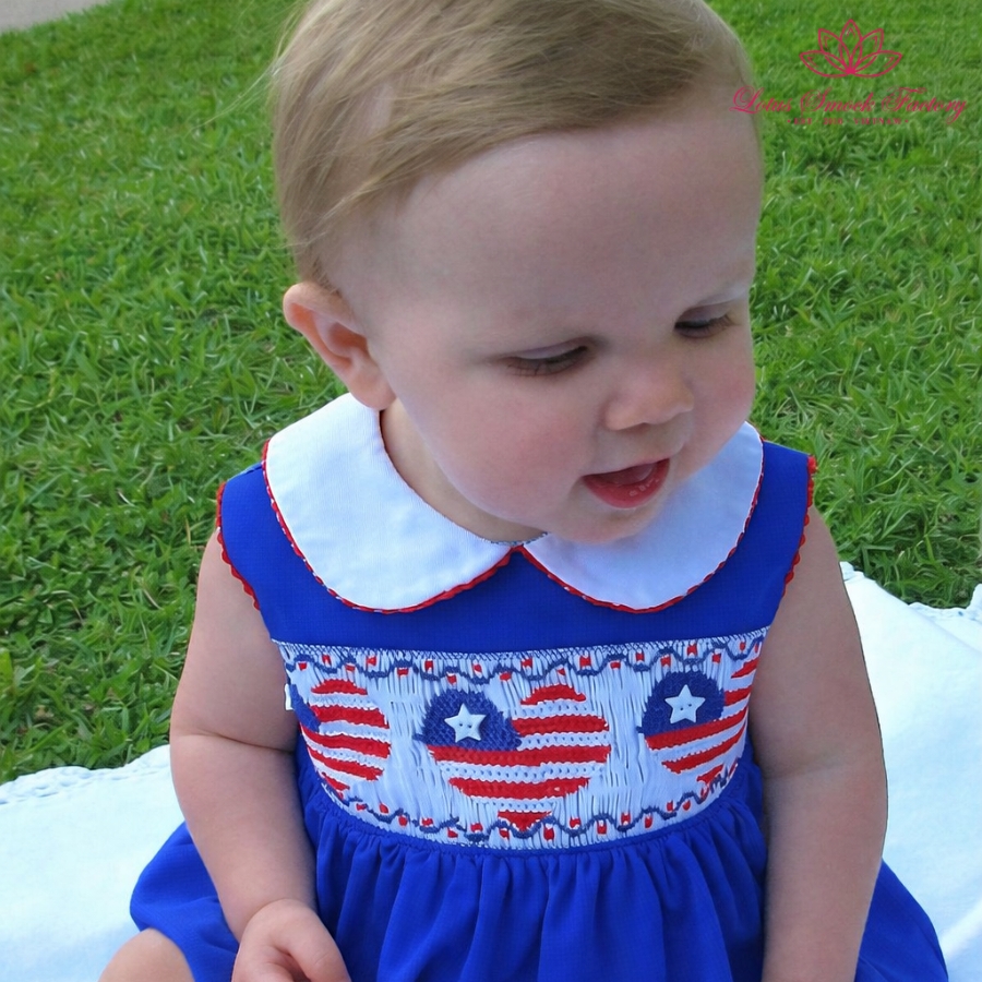 Royal Blue Patriotic Smocked Dress Wholesale Smocked Clothing